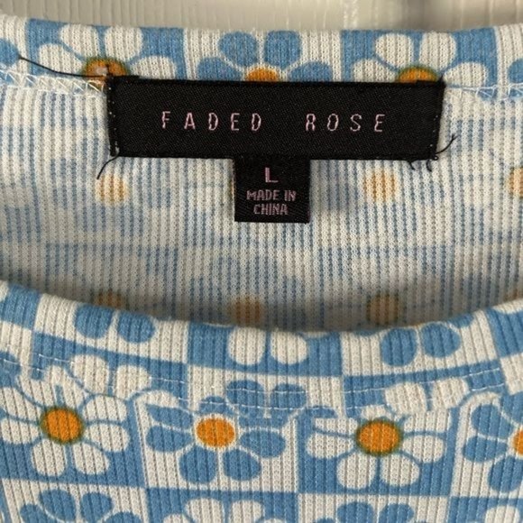 Faded Rose Retro Daisy Crop Top, Sz Large - Picture 6 of 12